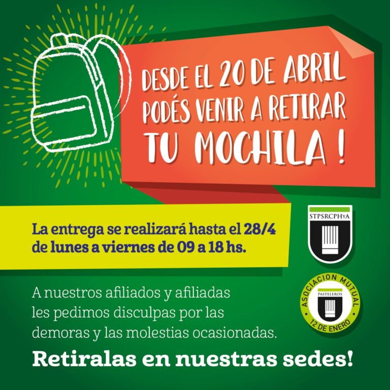 ¡Desde el 20 de abril podés venir a retirar tu mochila!